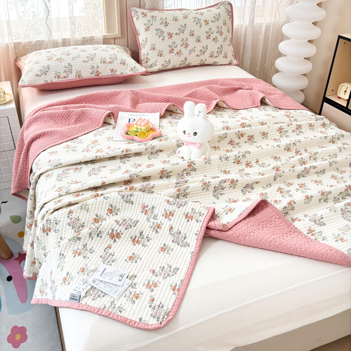 91家纺网 家纺一手货源 找家纺 橙子家居 2024新款A类木棉印花床盖三件套四季款夹层新疆棉花 繁花似锦