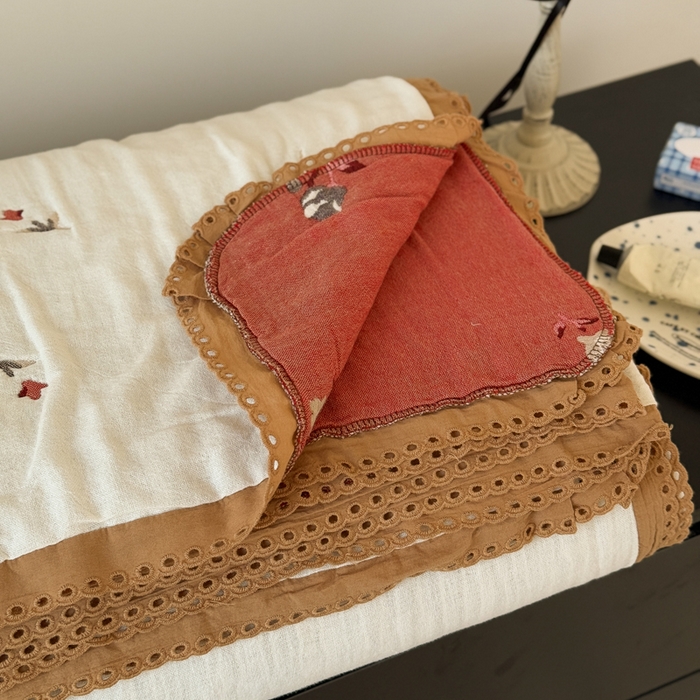 91家纺网 家纺一手货源 找家纺 橙子家居 2025新款韩国泡芙被纯棉五层纱布夏被夏凉被空调被 春暖花开