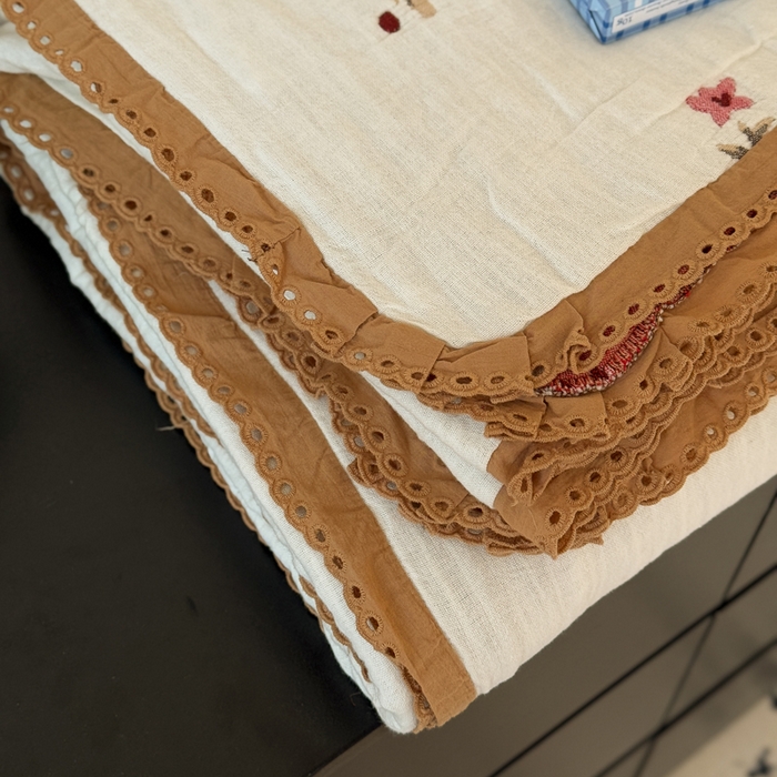 91家纺网 家纺一手货源 找家纺 橙子家居 2025新款韩国泡芙被纯棉五层纱布夏被夏凉被空调被 春暖花开