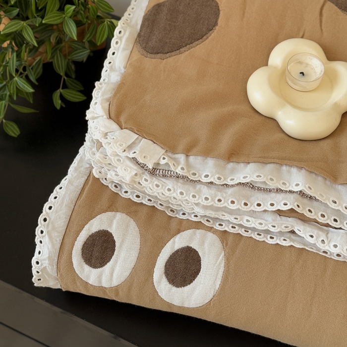 91家纺网 家纺一手货源 找家纺 橙子家居 2025新款韩国泡芙被纯棉五层纱布夏被夏凉被空调被 大眼萌