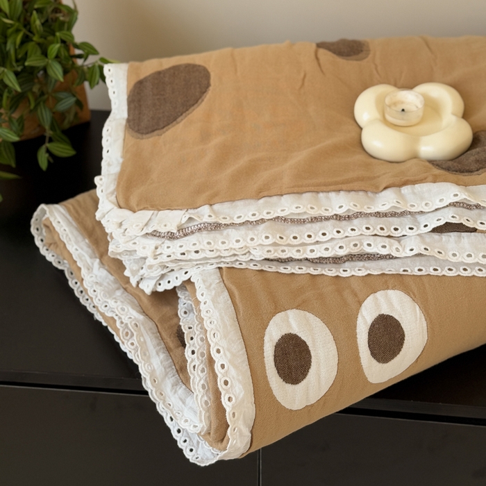 91家纺网 家纺一手货源 找家纺 橙子家居 2025新款韩国泡芙被纯棉五层纱布夏被夏凉被空调被 大眼萌