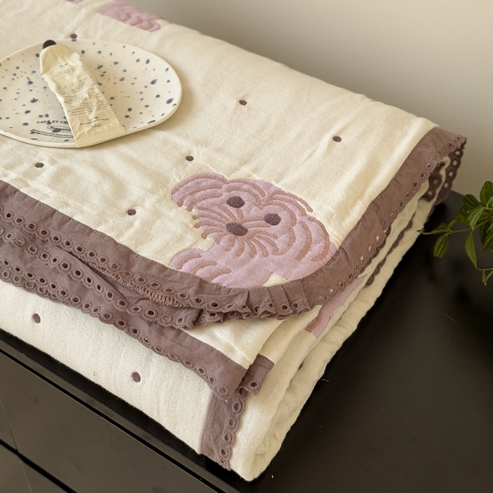 91家纺网 家纺一手货源 找家纺 橙子家居 2025新款韩国泡芙被纯棉五层纱布夏被夏凉被空调被 粉色狮子王