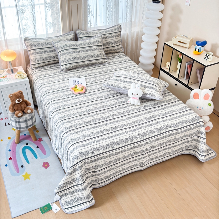 91家纺网 家纺一手货源 找家纺 橙子家居 2024新款A类木棉印花床盖三件套四季款夹层新疆棉花 西西里