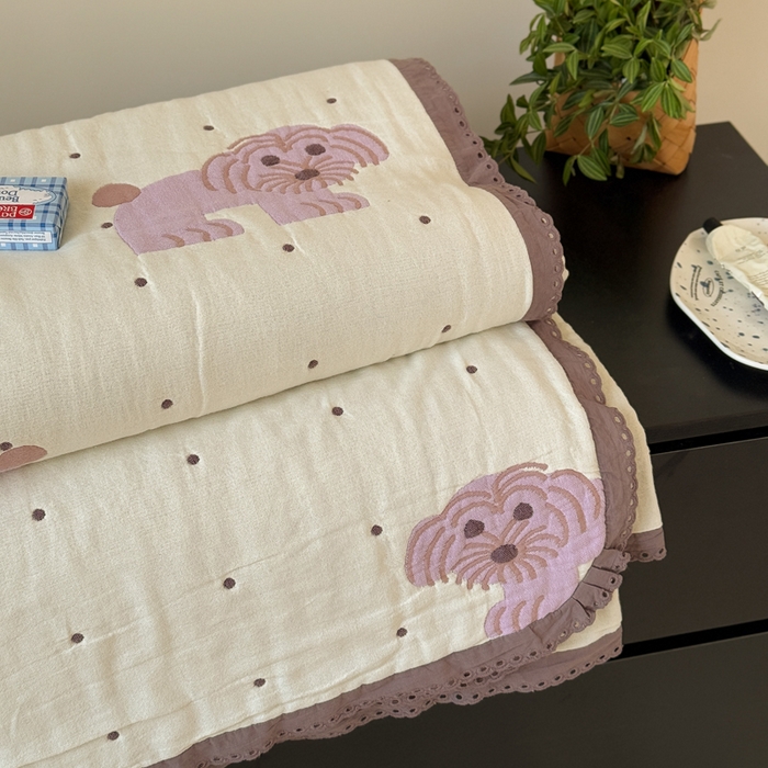 91家纺网 家纺一手货源 找家纺 橙子家居 2025新款韩国泡芙被纯棉五层纱布夏被夏凉被空调被 粉色狮子王