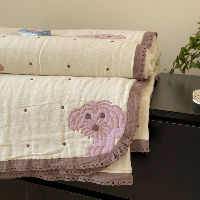 91家纺网 家纺一手货源 找家纺 橙子家居 2025新款韩国泡芙被纯棉五层纱布夏被夏凉被空调被 粉色狮子王