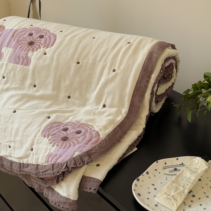 91家纺网 家纺一手货源 找家纺 橙子家居 2025新款韩国泡芙被纯棉五层纱布夏被夏凉被空调被 粉色狮子王