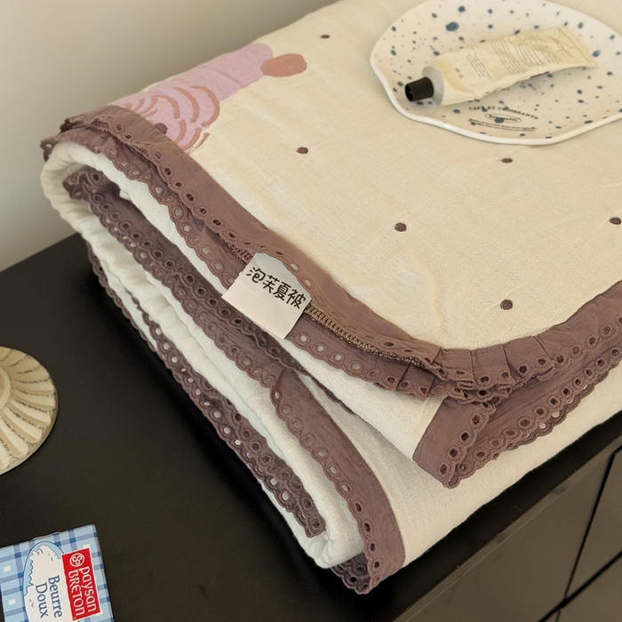 91家纺网 家纺一手货源 找家纺 橙子家居 2025新款韩国泡芙被纯棉五层纱布夏被夏凉被空调被 粉色狮子王