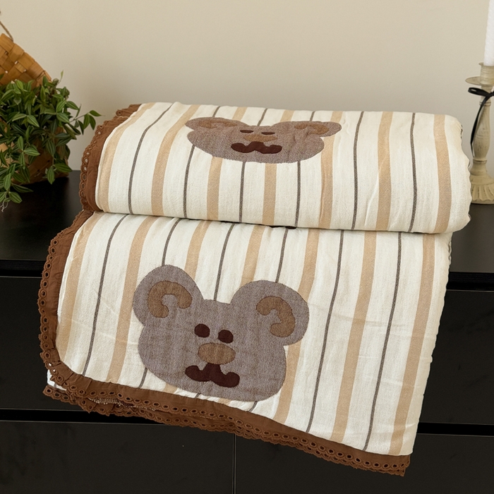 橙子家居 2025新款韩国泡芙被纯棉五层纱布夏被夏凉被空调被 快乐小熊