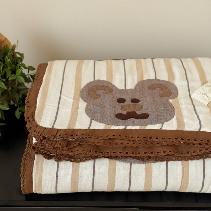 91家纺网 家纺一手货源 找家纺 橙子家居 2025新款韩国泡芙被纯棉五层纱布夏被夏凉被空调被 快乐小熊