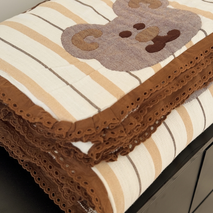 91家纺网 家纺一手货源 找家纺 橙子家居 2025新款韩国泡芙被纯棉五层纱布夏被夏凉被空调被 快乐小熊