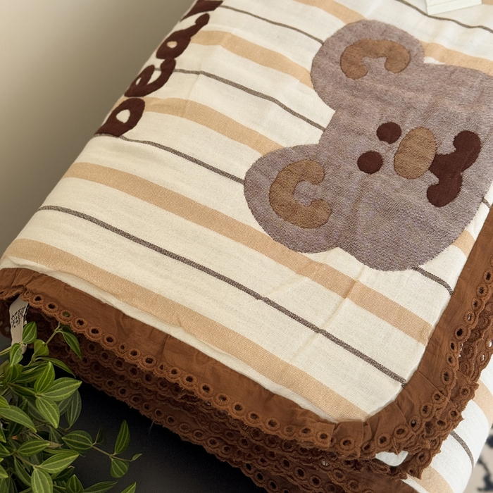 91家纺网 家纺一手货源 找家纺 橙子家居 2025新款韩国泡芙被纯棉五层纱布夏被夏凉被空调被 快乐小熊