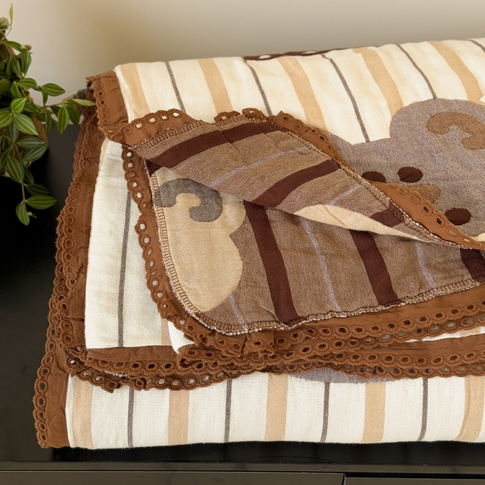 91家纺网 家纺一手货源 找家纺 橙子家居 2025新款韩国泡芙被纯棉五层纱布夏被夏凉被空调被 快乐小熊