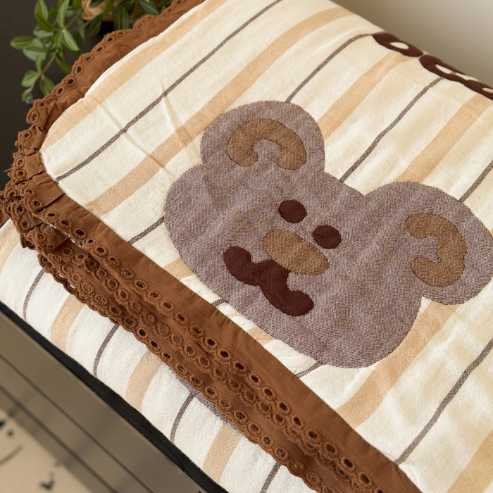 91家纺网 家纺一手货源 找家纺 橙子家居 2025新款韩国泡芙被纯棉五层纱布夏被夏凉被空调被 快乐小熊