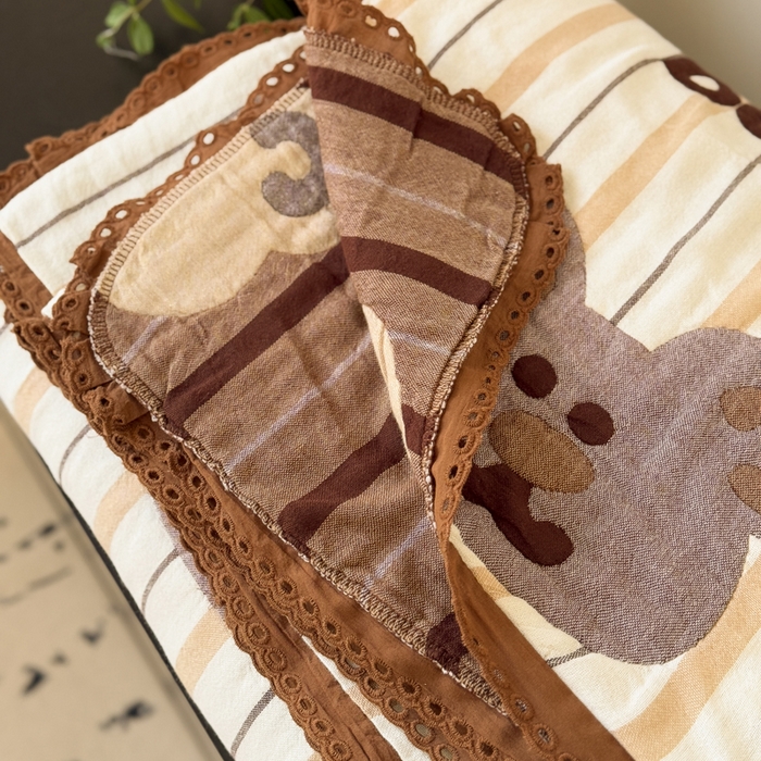 91家纺网 家纺一手货源 找家纺 橙子家居 2025新款韩国泡芙被纯棉五层纱布夏被夏凉被空调被 快乐小熊