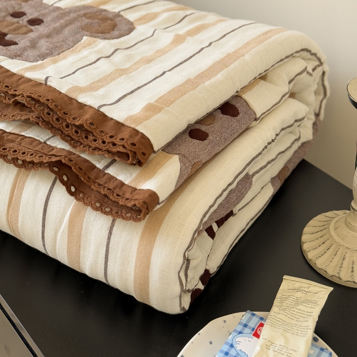 91家纺网 家纺一手货源 找家纺 橙子家居 2025新款韩国泡芙被纯棉五层纱布夏被夏凉被空调被 快乐小熊