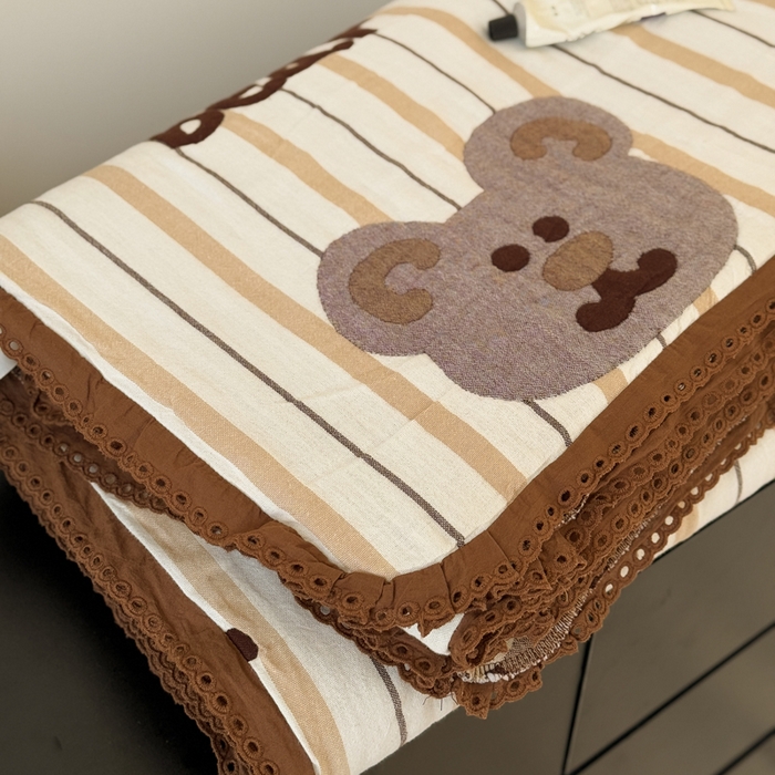 91家纺网 家纺一手货源 找家纺 橙子家居 2025新款韩国泡芙被纯棉五层纱布夏被夏凉被空调被 快乐小熊