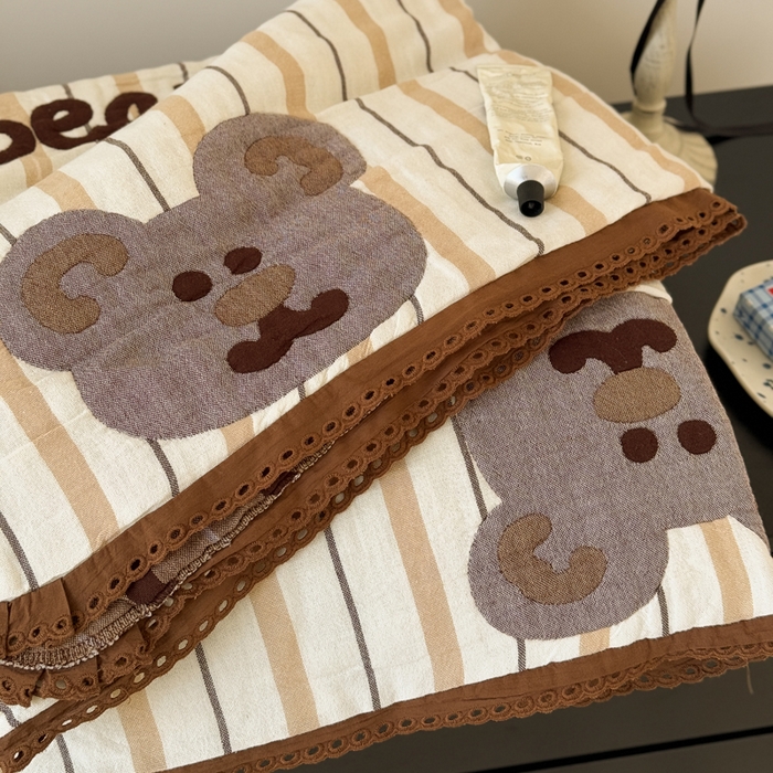 91家纺网 家纺一手货源 找家纺 橙子家居 2025新款韩国泡芙被纯棉五层纱布夏被夏凉被空调被 快乐小熊