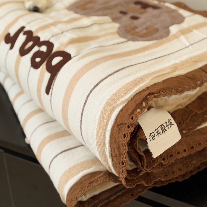 91家纺网 家纺一手货源 找家纺 橙子家居 2025新款韩国泡芙被纯棉五层纱布夏被夏凉被空调被 快乐小熊