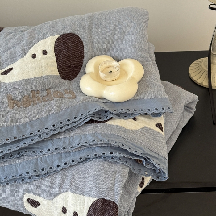 91家纺网 家纺一手货源 找家纺 橙子家居 2025新款韩国泡芙被纯棉五层纱布夏被夏凉被空调被 趴趴狗