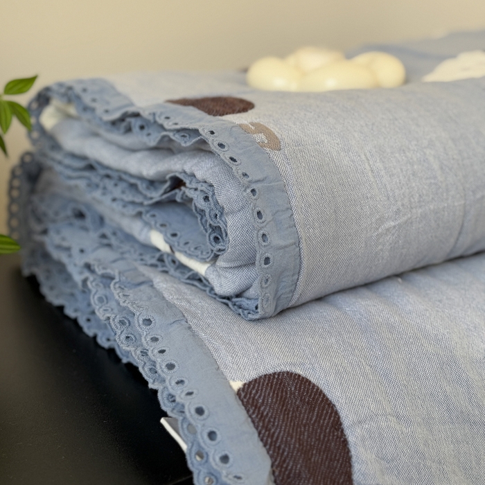 91家纺网 家纺一手货源 找家纺 橙子家居 2025新款韩国泡芙被纯棉五层纱布夏被夏凉被空调被 趴趴狗