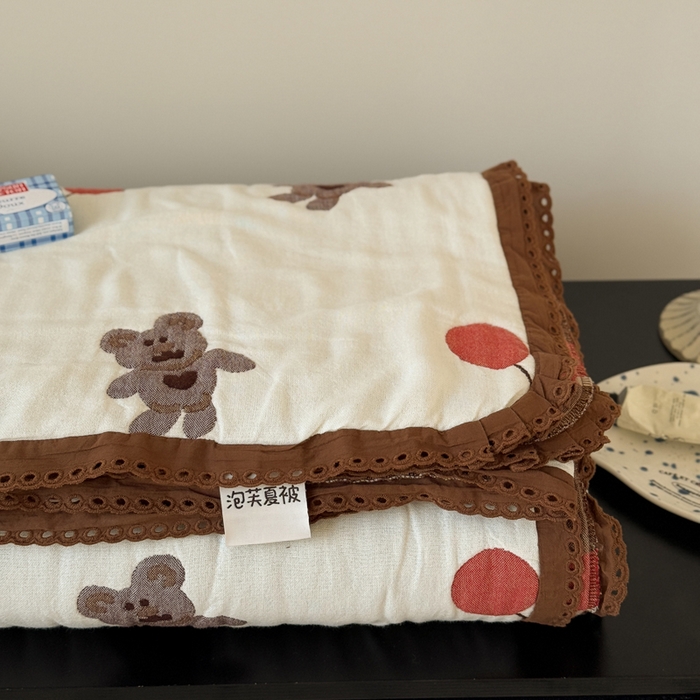 91家纺网 家纺一手货源 找家纺 橙子家居 2025新款韩国泡芙被纯棉五层纱布夏被夏凉被空调被 气球熊