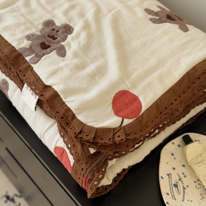 91家纺网 家纺一手货源 找家纺 橙子家居 2025新款韩国泡芙被纯棉五层纱布夏被夏凉被空调被 气球熊