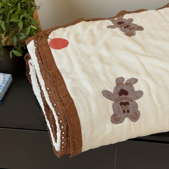 91家纺网 家纺一手货源 找家纺 橙子家居 2025新款韩国泡芙被纯棉五层纱布夏被夏凉被空调被 气球熊