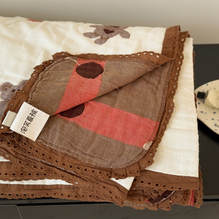 91家纺网 家纺一手货源 找家纺 橙子家居 2025新款韩国泡芙被纯棉五层纱布夏被夏凉被空调被 气球熊