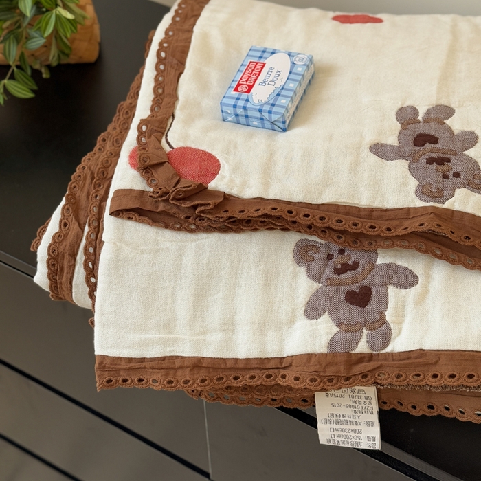 91家纺网 家纺一手货源 找家纺 橙子家居 2025新款韩国泡芙被纯棉五层纱布夏被夏凉被空调被 气球熊