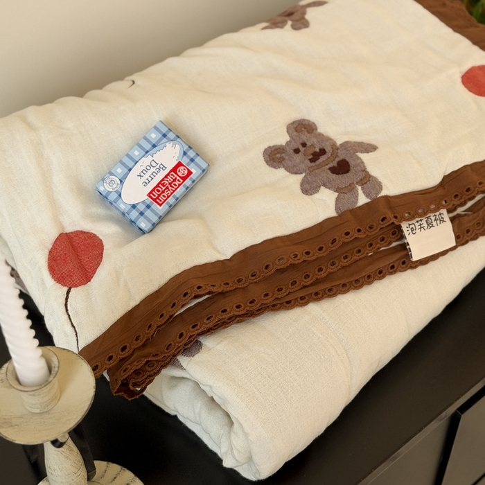 91家纺网 家纺一手货源 找家纺 橙子家居 2025新款韩国泡芙被纯棉五层纱布夏被夏凉被空调被 气球熊