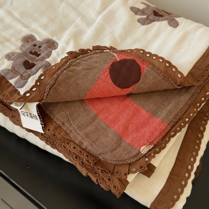 91家纺网 家纺一手货源 找家纺 橙子家居 2025新款韩国泡芙被纯棉五层纱布夏被夏凉被空调被 气球熊