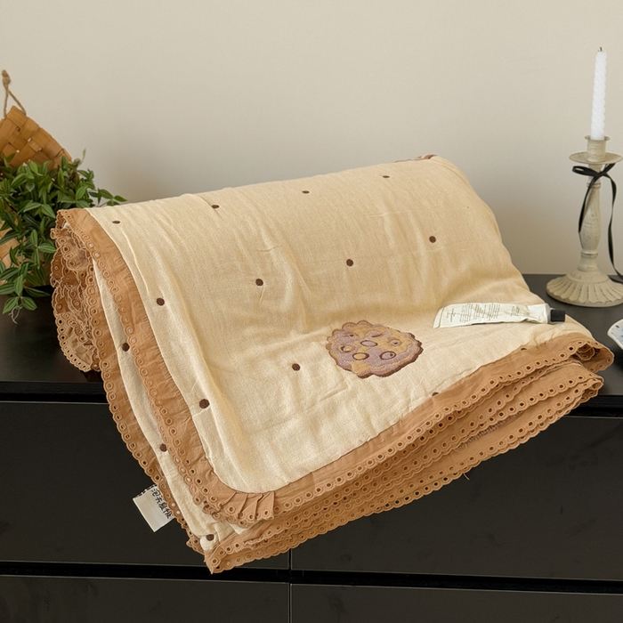 91家纺网 家纺一手货源 找家纺 橙子家居 2025新款韩国泡芙被纯棉五层纱布夏被夏凉被空调被 曲奇饼干