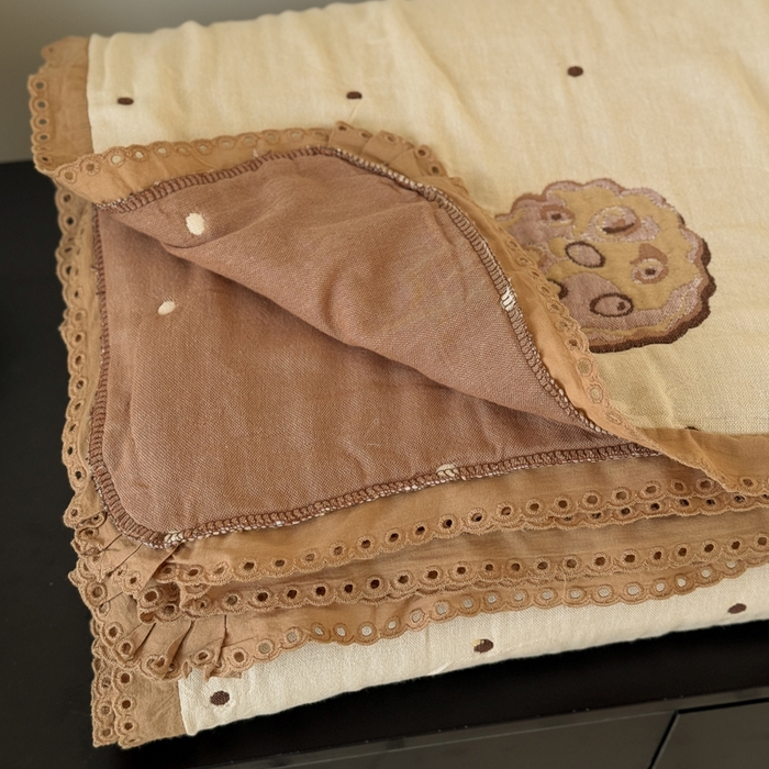 91家纺网 家纺一手货源 找家纺 橙子家居 2025新款韩国泡芙被纯棉五层纱布夏被夏凉被空调被 曲奇饼干