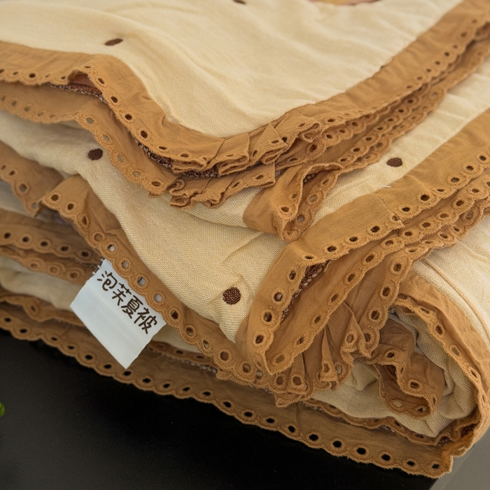 91家纺网 家纺一手货源 找家纺 橙子家居 2025新款韩国泡芙被纯棉五层纱布夏被夏凉被空调被 曲奇饼干