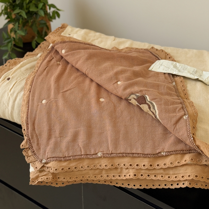 91家纺网 家纺一手货源 找家纺 橙子家居 2025新款韩国泡芙被纯棉五层纱布夏被夏凉被空调被 曲奇饼干