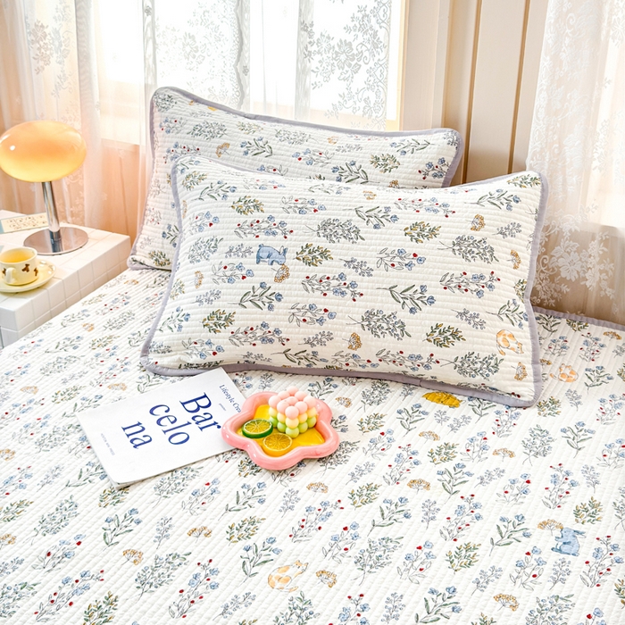 91家纺网 家纺一手货源 找家纺 橙子家居 2024新款A类木棉印花床盖三件套四季款夹层新疆棉花 薰衣草