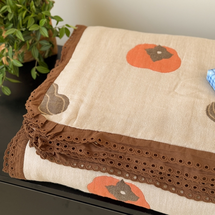 91家纺网 家纺一手货源 找家纺 橙子家居 2025新款韩国泡芙被纯棉五层纱布夏被夏凉被空调被 柿柿如意