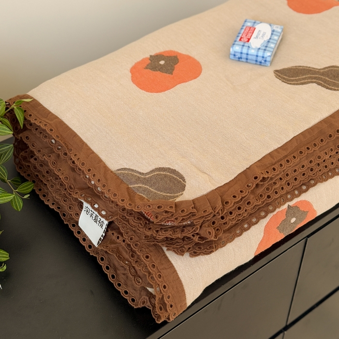 91家纺网 家纺一手货源 找家纺 橙子家居 2025新款韩国泡芙被纯棉五层纱布夏被夏凉被空调被 柿柿如意