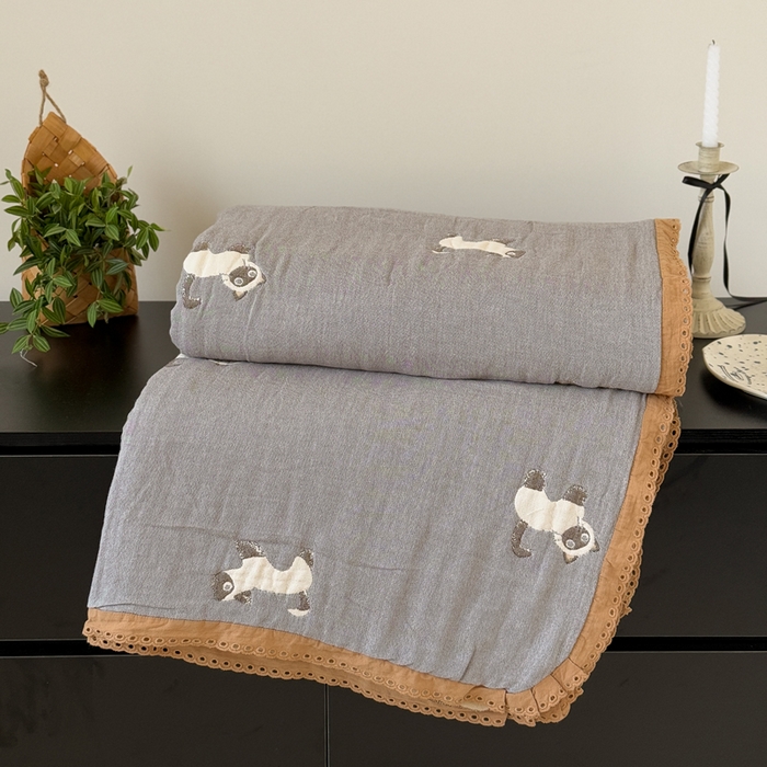 橙子家居 2025新款韩国泡芙被纯棉五层纱布夏被夏凉被空调被 晚安喵