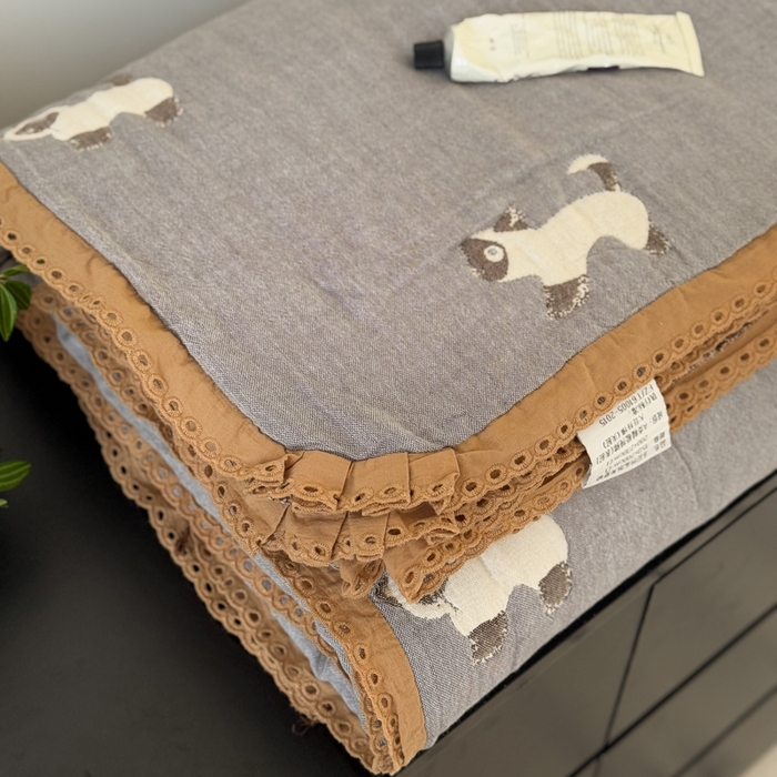 91家纺网 家纺一手货源 找家纺 橙子家居 2025新款韩国泡芙被纯棉五层纱布夏被夏凉被空调被 晚安喵