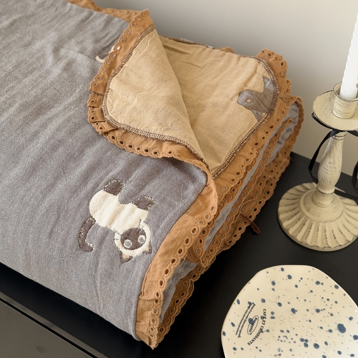 91家纺网 家纺一手货源 找家纺 橙子家居 2025新款韩国泡芙被纯棉五层纱布夏被夏凉被空调被 晚安喵