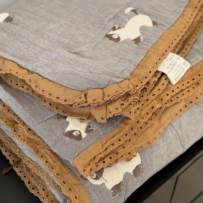 91家纺网 家纺一手货源 找家纺 橙子家居 2025新款韩国泡芙被纯棉五层纱布夏被夏凉被空调被 晚安喵