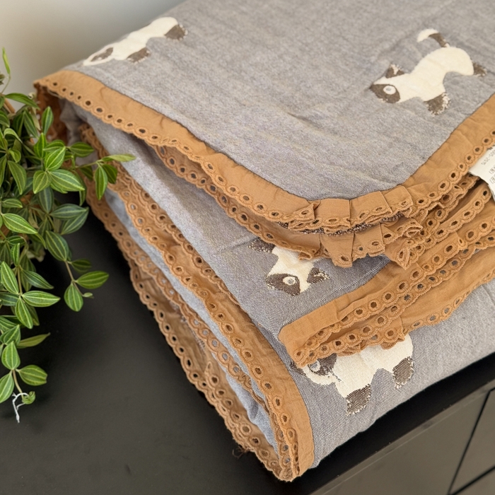 91家纺网 家纺一手货源 找家纺 橙子家居 2025新款韩国泡芙被纯棉五层纱布夏被夏凉被空调被 晚安喵