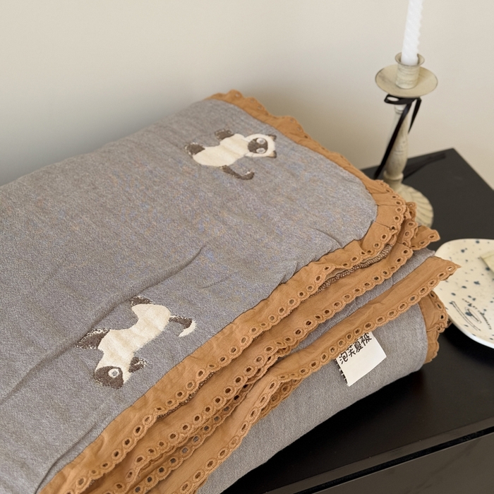 91家纺网 家纺一手货源 找家纺 橙子家居 2025新款韩国泡芙被纯棉五层纱布夏被夏凉被空调被 晚安喵