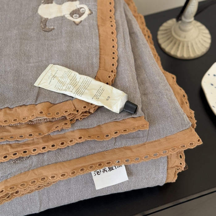 91家纺网 家纺一手货源 找家纺 橙子家居 2025新款韩国泡芙被纯棉五层纱布夏被夏凉被空调被 晚安喵