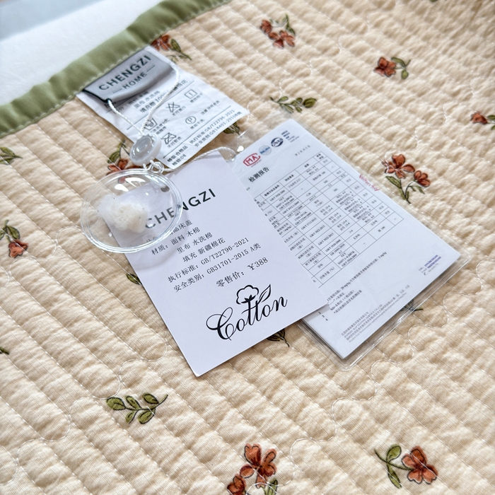 91家纺网 家纺一手货源 找家纺 橙子家居 2024新款A类木棉印花床盖三件套四季款夹层新疆棉花 栀子花