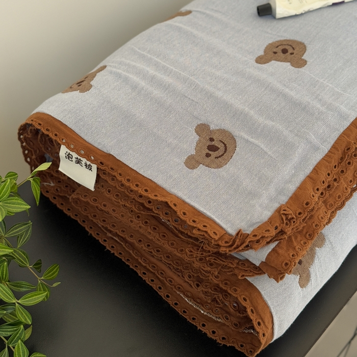 91家纺网 家纺一手货源 找家纺 橙子家居 2025新款韩国泡芙被纯棉五层纱布夏被夏凉被空调被 熊仔安眠