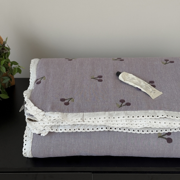 91家纺网 家纺一手货源 找家纺 橙子家居 2025新款韩国泡芙被纯棉五层纱布夏被夏凉被空调被 樱桃夏梦-紫