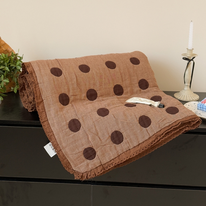 91家纺网 家纺一手货源 找家纺 橙子家居 2025新款韩国泡芙被纯棉五层纱布夏被夏凉被空调被 圆点咖