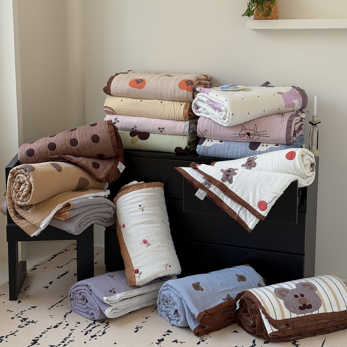 橙子家居 2025新款韩国泡芙被纯棉五层纱布夏被夏凉被空调被 组合图仅供展示